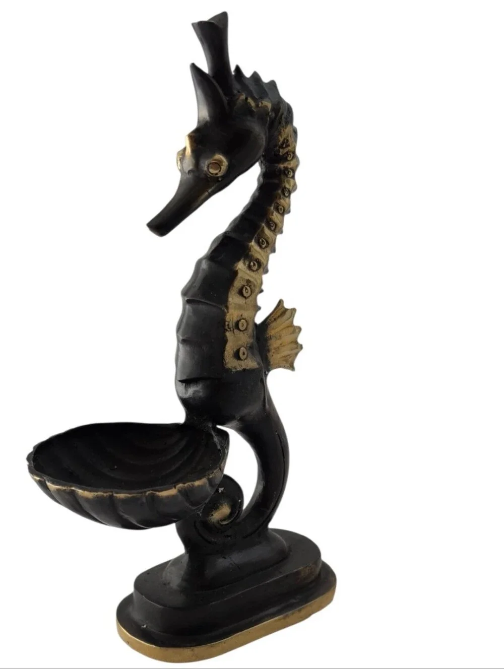Vintage Cast Brass Seahorse Tealight & Trinket Dish Coastal Vanity Set